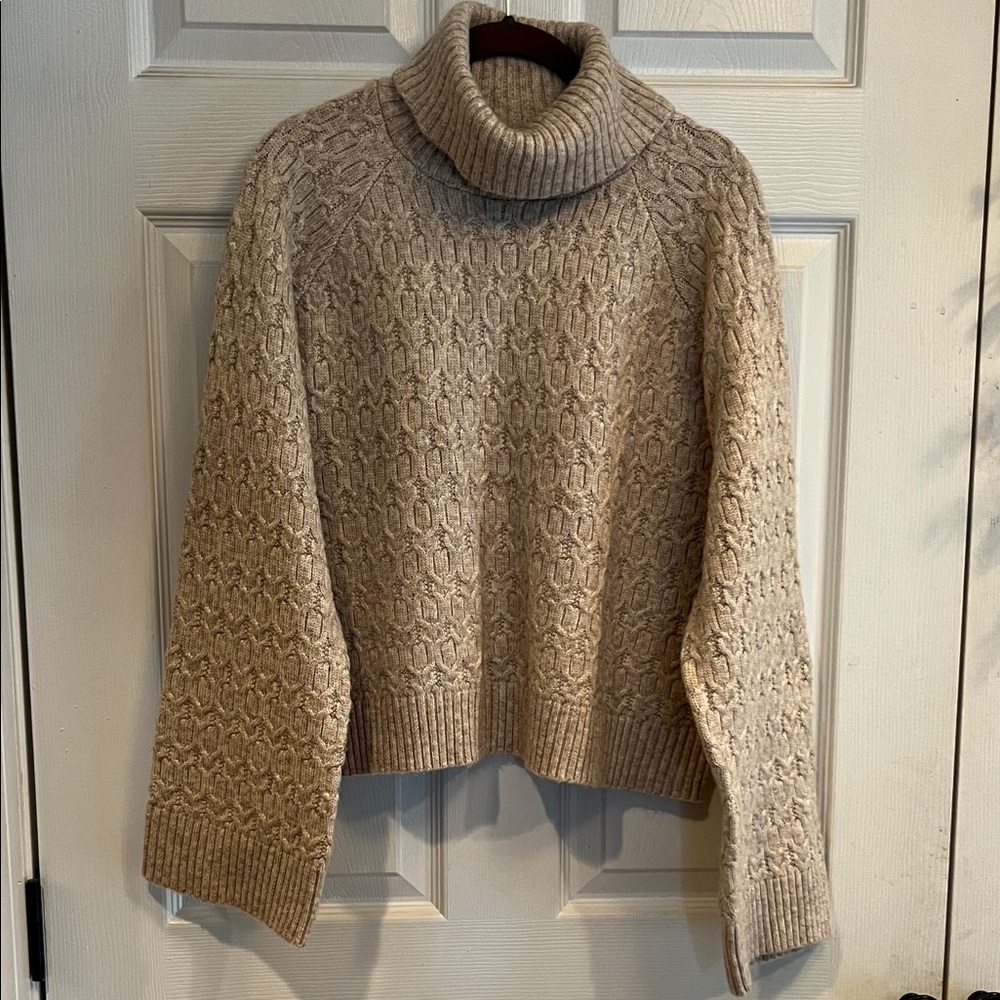 Industry Wool Blend Cream Cable-Knit Turtleneck Sweater